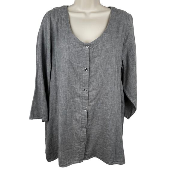 J. Jill Pure Jill Tunic Top Blouse Cotton Button Front Gray Large Lagenlook - Picture 1 of 10